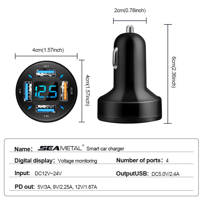 SM 4 Port USB+ Type C Fast Charger