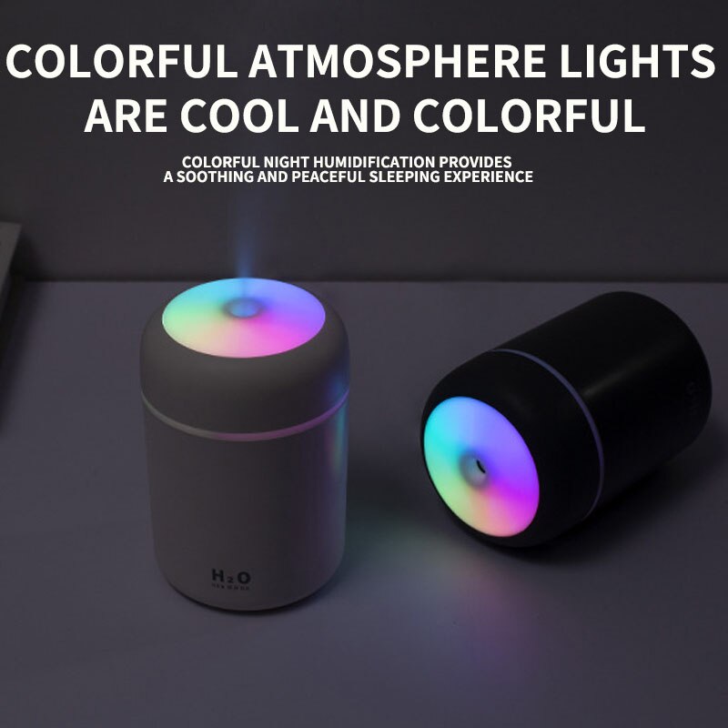 300ML Air Humidifier With Colourful Atmosphere Light for Home+ Car