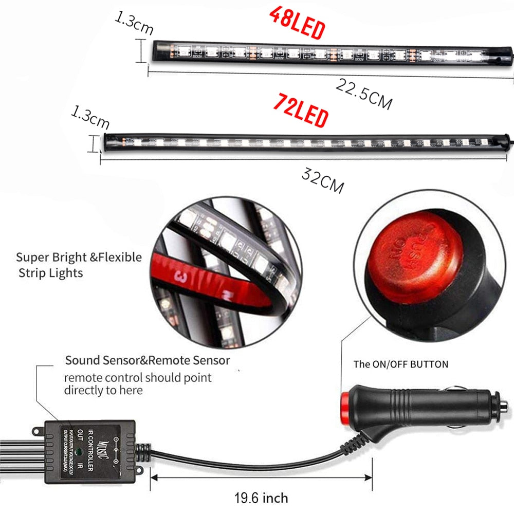 Neon 48 OR 72 LED Car Interior Ambient Foot Light with USB Wireless Remote With App Control