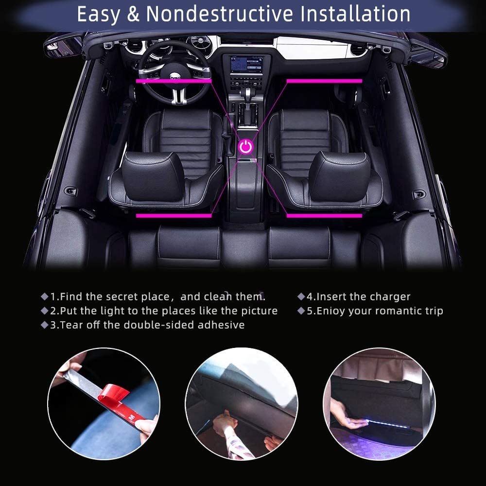 Neon 48 OR 72 LED Car Interior Ambient Foot Light with USB Wireless Remote With App Control