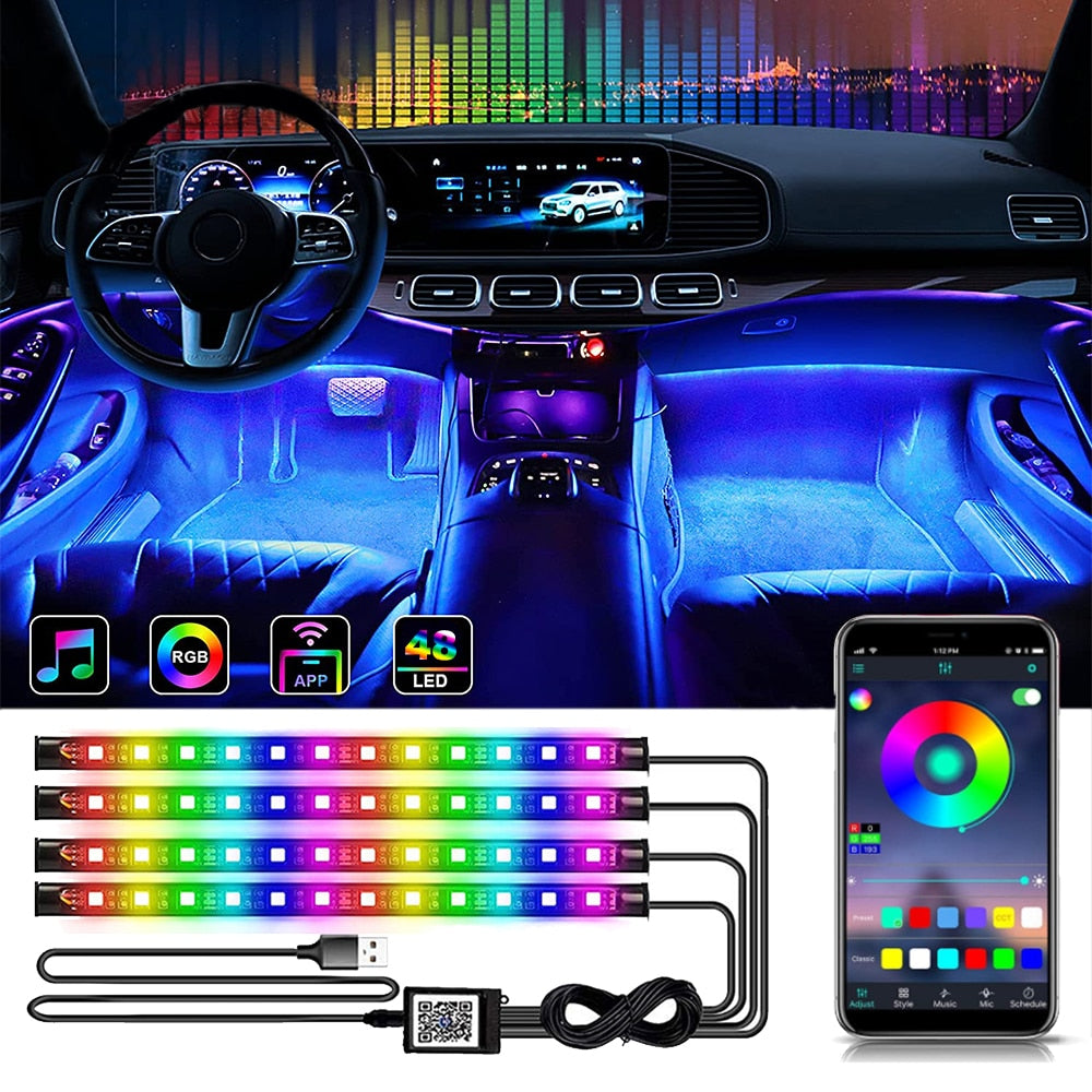 Neon 48 OR 72 LED Car Interior Ambient Foot Light with USB Wireless Remote With App Control